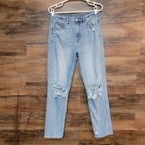 American Eagle Jeans 8 L High Rise Mom Medium Light Wash Stretch Denim - Picture 1 of 10